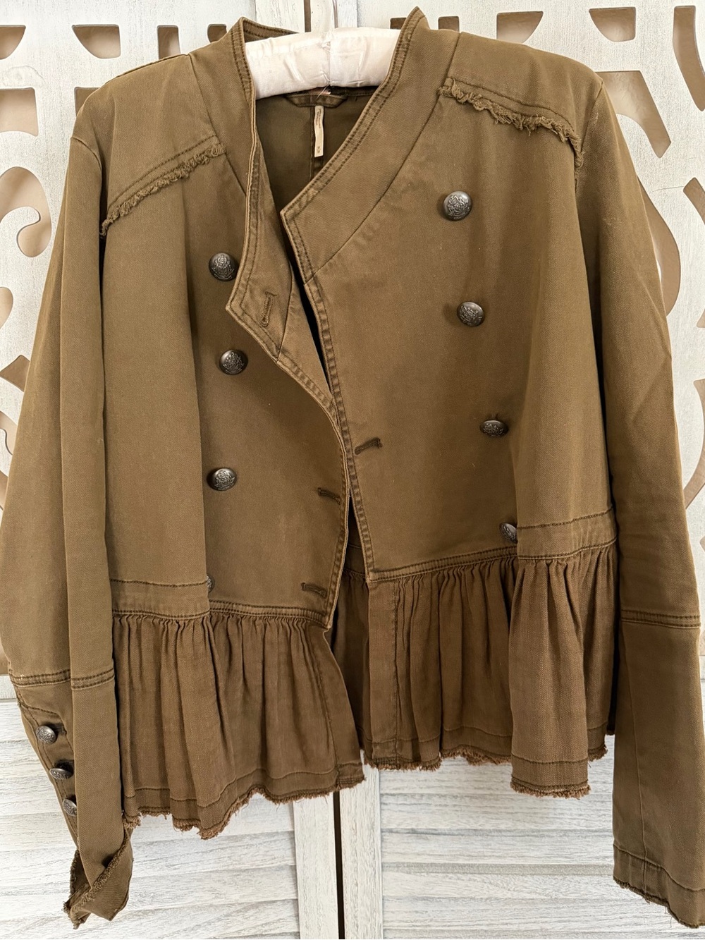 Free People Brown Military Peplum Jacket - Size M - Picture 4 of 7